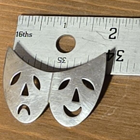 Comedy Tragedy Theater Masks Brooch Pin And Pendant, Mexico 925 Sterling Silver - Picture 8 of 9
